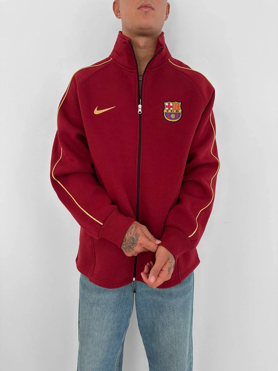 FC Barcelona Retro Piped Track Jacket – Oversized Blokecore with Gold Embroidery