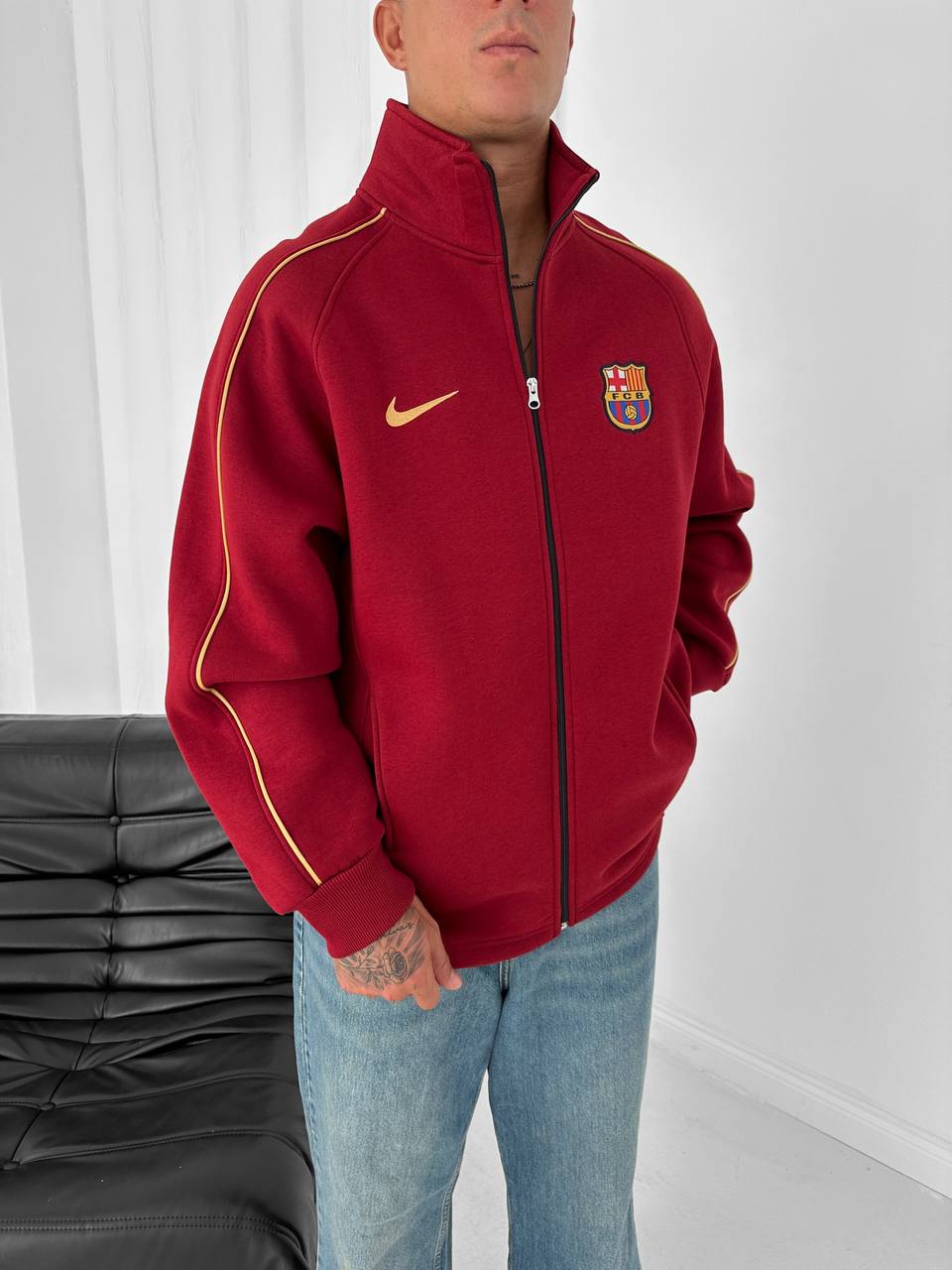 FC Barcelona Retro Piped Track Jacket – Oversized Blokecore with Gold Embroidery